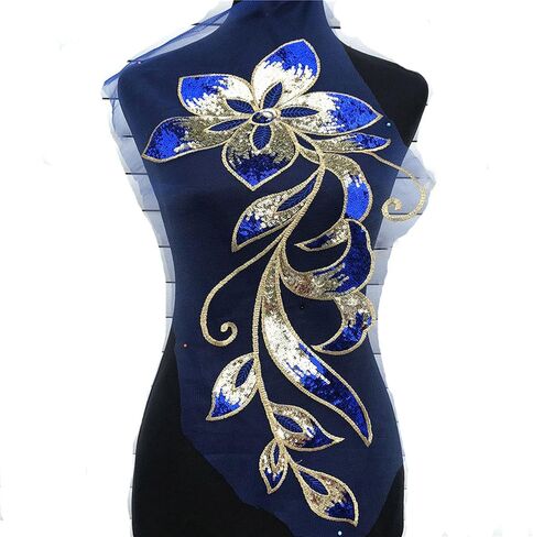 Mesh Sequins Flower Patches Embroidery Fabric Sewing Applique Embroidered Lace Patch for Clothing Dancing Wedding Dress DIY Craft (Gold) in Saudi Arabia