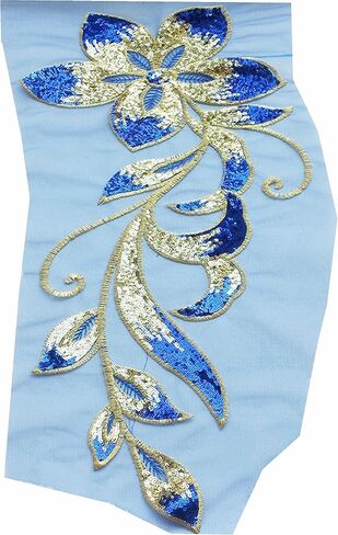 Mesh Sequins Flower Patches Embroidery Fabric Sewing Applique Embroidered Lace Patch for Clothing Dancing Wedding Dress DIY Craft (Gold) in Saudi Arabia
