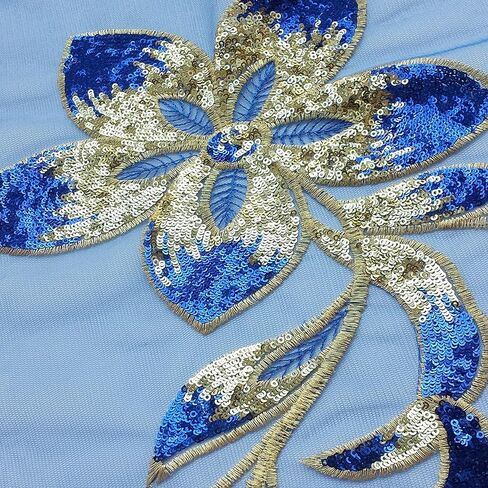 Mesh Sequins Flower Patches Embroidery Fabric Sewing Applique Embroidered Lace Patch for Clothing Dancing Wedding Dress DIY Craft (Gold) in Saudi Arabia