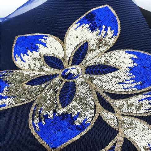 Mesh Sequins Flower Patches Embroidery Fabric Sewing Applique Embroidered Lace Patch for Clothing Dancing Wedding Dress DIY Craft (Gold) in Saudi Arabia