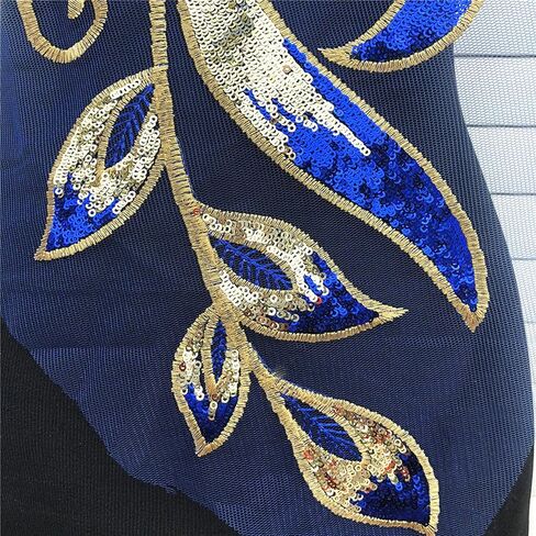 Mesh Sequins Flower Patches Embroidery Fabric Sewing Applique Embroidered Lace Patch for Clothing Dancing Wedding Dress DIY Craft (Gold) in Saudi Arabia