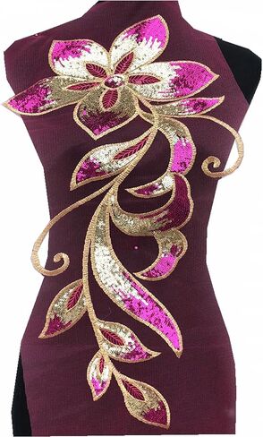 Mesh Sequins Flower Patches Embroidery Fabric Sewing Applique Embroidered Lace Patch for Clothing Dancing Wedding Dress DIY Craft (Gold) in Saudi Arabia