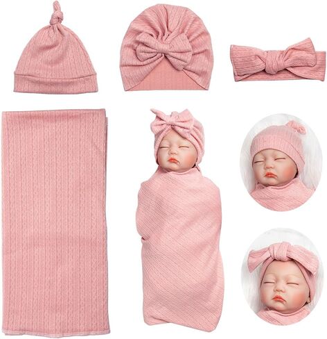 Reborn Baby Dolls Clothes Swaddle Blanket Set High Flexibility Blanket Fit 17-22 Inches Reborn Dolls Girl Fake Baby Clothes Accessories 4 Pieces of Pack in Saudi Arabia