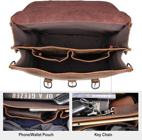 حقيبة جلدية احترافية مقاس 16 بوصة مصنوعة من الجلد المحبب بالكامل للرجال حقيبة كتف للأعمال تناسب كمبيوتر محمول مقاس 15.6 بوصة in Kuwait