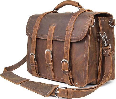 حقيبة جلدية احترافية مقاس 16 بوصة مصنوعة من الجلد المحبب بالكامل للرجال حقيبة كتف للأعمال تناسب كمبيوتر محمول مقاس 15.6 بوصة in Kuwait