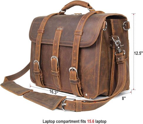 حقيبة جلدية احترافية مقاس 16 بوصة مصنوعة من الجلد المحبب بالكامل للرجال حقيبة كتف للأعمال تناسب كمبيوتر محمول مقاس 15.6 بوصة in Kuwait