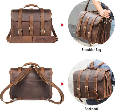 حقيبة جلدية احترافية مقاس 16 بوصة مصنوعة من الجلد المحبب بالكامل للرجال حقيبة كتف للأعمال تناسب كمبيوتر محمول مقاس 15.6 بوصة in Kuwait