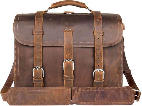 حقيبة جلدية احترافية مقاس 16 بوصة مصنوعة من الجلد المحبب بالكامل للرجال حقيبة كتف للأعمال تناسب كمبيوتر محمول مقاس 15.6 بوصة in Kuwait