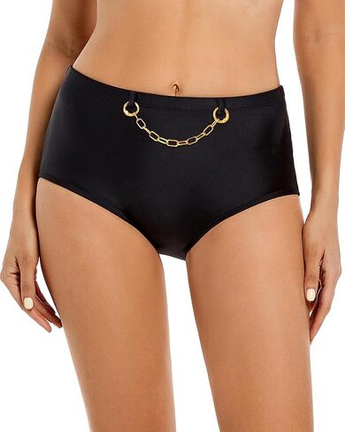 Womens High Waisted Bikini Bottoms Tummy Control Full Coverage Bathing Suit Swim Bottom with Paperclip Chain M in Saudi Arabia