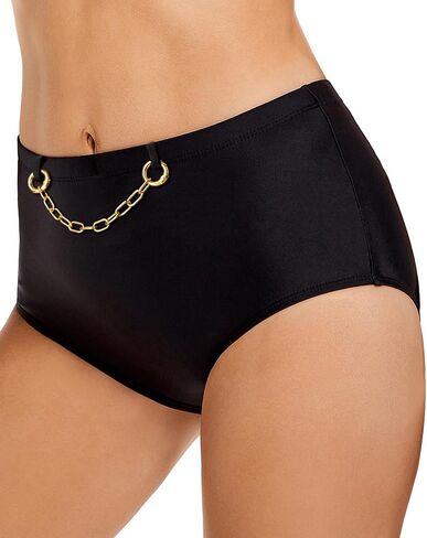 Womens High Waisted Bikini Bottoms Tummy Control Full Coverage Bathing Suit Swim Bottom with Paperclip Chain M in Saudi Arabia
