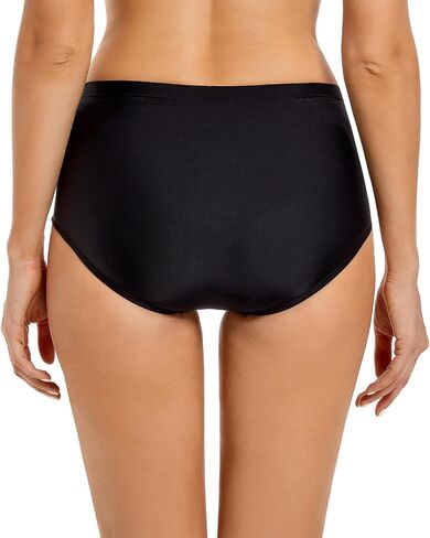 Womens High Waisted Bikini Bottoms Tummy Control Full Coverage Bathing Suit Swim Bottom with Paperclip Chain M in Saudi Arabia
