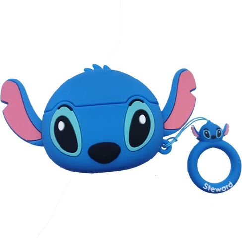 Compatible with Stitch AirPods Case Pro, Protective Silicone Cute Funny Kawaii for Stitch AirPods Case, Kids Teens Boys Girls Cartoon 3D Cover for AirPods Case Stitch with Ring (Big Ear Blue Stitch) in Saudi Arabia