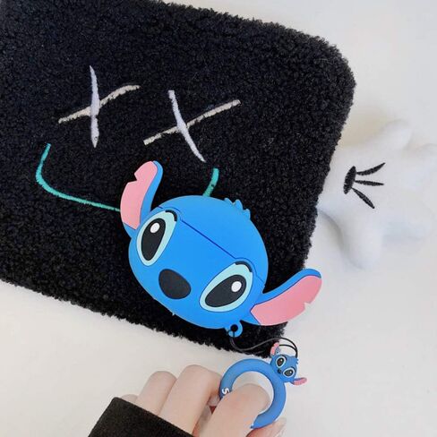 Compatible with Stitch AirPods Case Pro, Protective Silicone Cute Funny Kawaii for Stitch AirPods Case, Kids Teens Boys Girls Cartoon 3D Cover for AirPods Case Stitch with Ring (Big Ear Blue Stitch) in Saudi Arabia