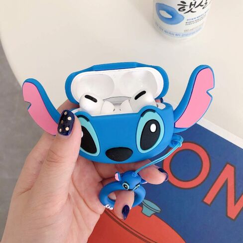 Compatible with Stitch AirPods Case Pro, Protective Silicone Cute Funny Kawaii for Stitch AirPods Case, Kids Teens Boys Girls Cartoon 3D Cover for AirPods Case Stitch with Ring (Big Ear Blue Stitch) in Saudi Arabia