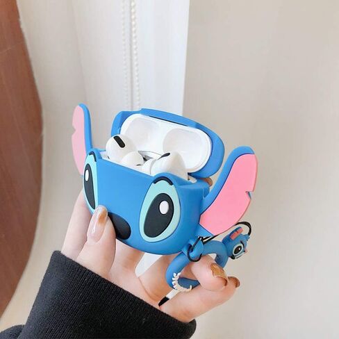 Compatible with Stitch AirPods Case Pro, Protective Silicone Cute Funny Kawaii for Stitch AirPods Case, Kids Teens Boys Girls Cartoon 3D Cover for AirPods Case Stitch with Ring (Big Ear Blue Stitch) in Saudi Arabia