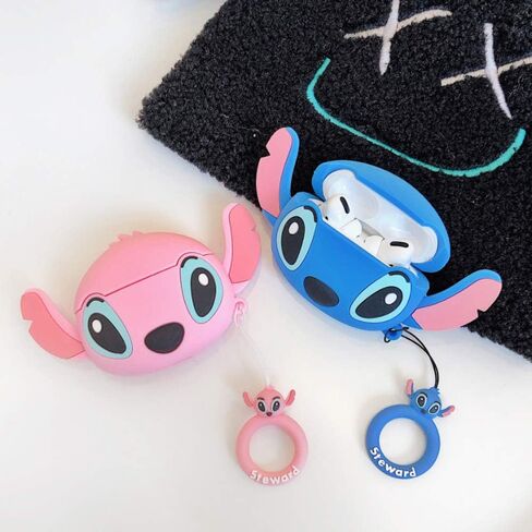 Compatible with Stitch AirPods Case Pro, Protective Silicone Cute Funny Kawaii for Stitch AirPods Case, Kids Teens Boys Girls Cartoon 3D Cover for AirPods Case Stitch with Ring (Big Ear Blue Stitch) in Saudi Arabia