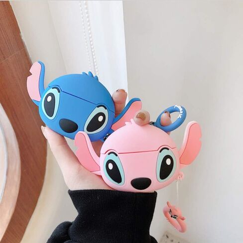 Compatible with Stitch AirPods Case Pro, Protective Silicone Cute Funny Kawaii for Stitch AirPods Case, Kids Teens Boys Girls Cartoon 3D Cover for AirPods Case Stitch with Ring (Big Ear Blue Stitch) in Saudi Arabia