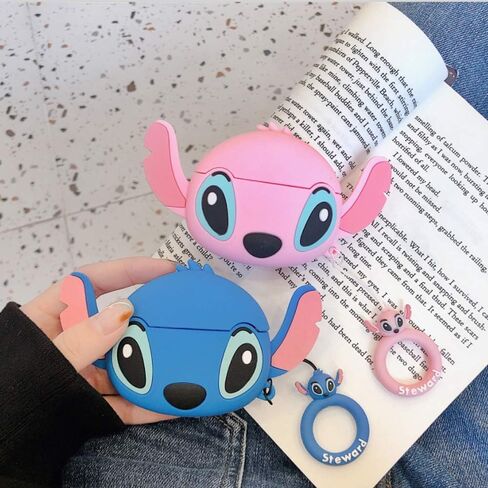 Compatible with Stitch AirPods Case Pro, Protective Silicone Cute Funny Kawaii for Stitch AirPods Case, Kids Teens Boys Girls Cartoon 3D Cover for AirPods Case Stitch with Ring (Big Ear Blue Stitch) in Saudi Arabia