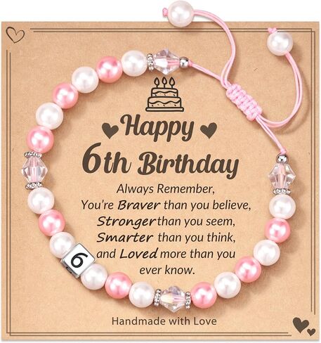 HGDEER 1-8 year old Birthday Gifts for Girl, Adjustable Pink White Pearl Bracelet for Daughter Niece Granddaughter Girls in Kuwait