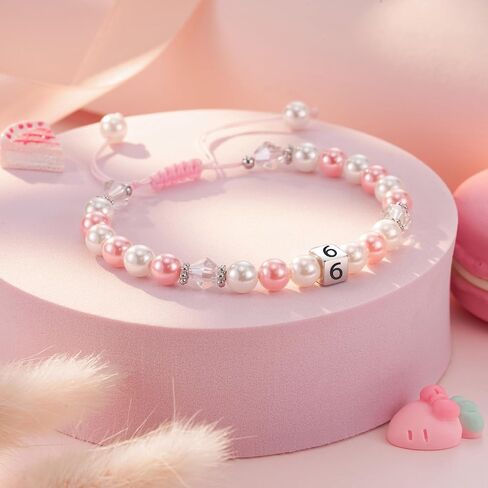 HGDEER 1-8 year old Birthday Gifts for Girl, Adjustable Pink White Pearl Bracelet for Daughter Niece Granddaughter Girls in Kuwait