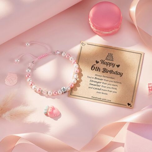HGDEER 1-8 year old Birthday Gifts for Girl, Adjustable Pink White Pearl Bracelet for Daughter Niece Granddaughter Girls in Kuwait