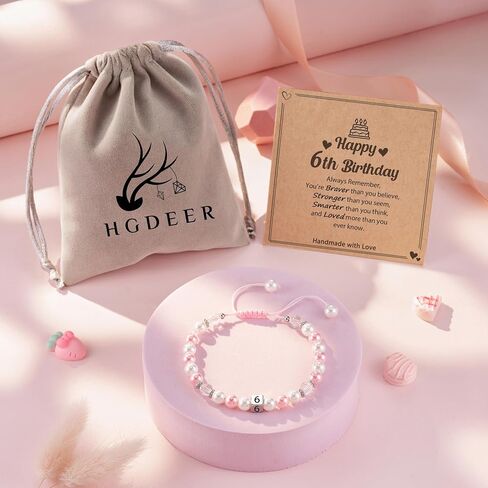 HGDEER 1-8 year old Birthday Gifts for Girl, Adjustable Pink White Pearl Bracelet for Daughter Niece Granddaughter Girls in Kuwait