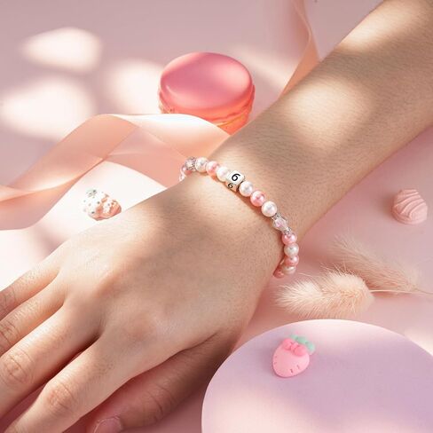 HGDEER 1-8 year old Birthday Gifts for Girl, Adjustable Pink White Pearl Bracelet for Daughter Niece Granddaughter Girls in Kuwait