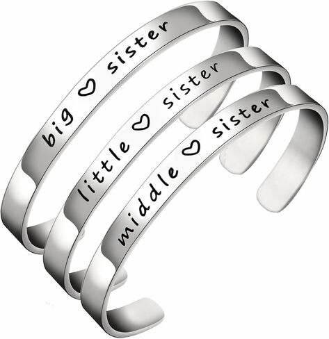 BESPMOSP Big Sis Middle Sis Little Sis Sister Cuff Bangle Bracelet Family Friend Gift for Women Girls in Kuwait