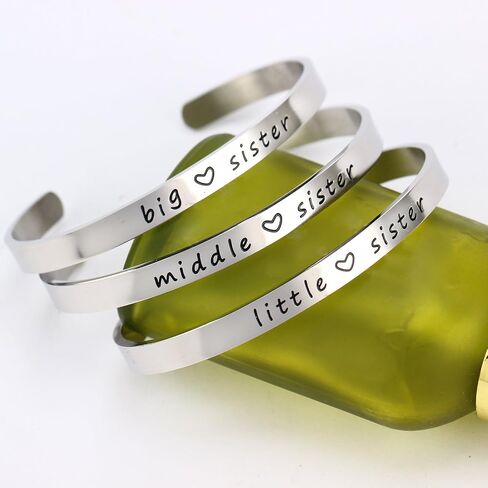 BESPMOSP Big Sis Middle Sis Little Sis Sister Cuff Bangle Bracelet Family Friend Gift for Women Girls in Kuwait
