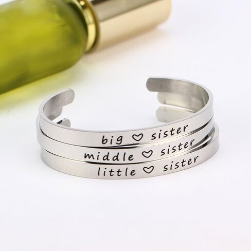 BESPMOSP Big Sis Middle Sis Little Sis Sister Cuff Bangle Bracelet Family Friend Gift for Women Girls in Kuwait