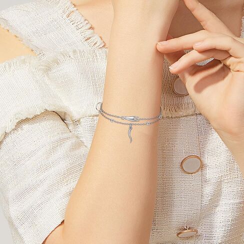 YAFEINI Italian Horn Hand Bracelet 925 Sterling Silver Cornicello and Mano Cornuto Layered Bracelet Italian Good Luck Protection Amulet Jewelry for Women Girls in Kuwait