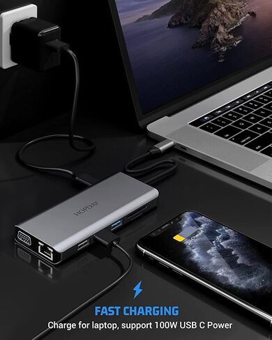 محطة إرساء USB C، قاعدة Thunderbolt 3، 12 منفذًا للكمبيوتر المحمول متعدد المنافذ، شاشة رباعية مع HDMI مزدوج 4K، VGA، إيثرنت، USB 3.0، 100 واط PD لجهاز USB C in Saudi Arabia