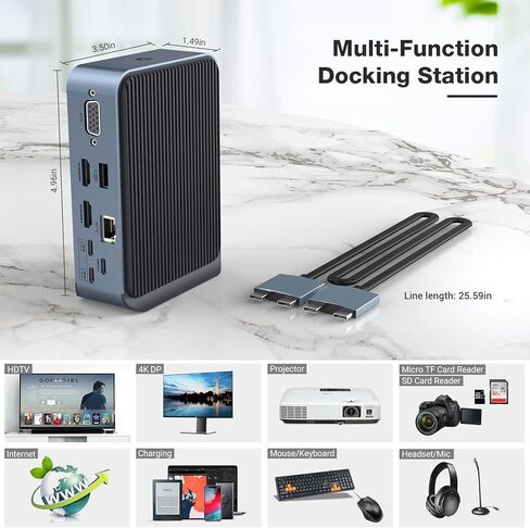 USB C Docking Station - 15-in-2 USB C Hub Supporting Triple Monitor Display Through VGA/2*HDMI, 100W PD Laptop Dock Featuring USB-A/C 3.0 5Gbps, RJ45 Ethernet, Audio & Mic, SD/TF for Type C Laptop in Saudi Arabia