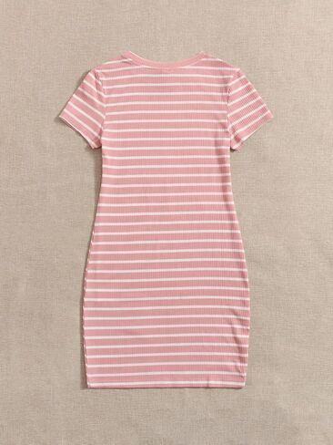 OYOANGLE Girl's Summer T-Shirt Dress Striped Print Short Sleeve Ribbed Knit Casual Dress in Saudi Arabia
