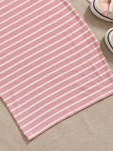OYOANGLE Girl's Summer T-Shirt Dress Striped Print Short Sleeve Ribbed Knit Casual Dress in Saudi Arabia