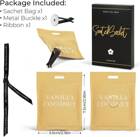 كيس معطر الهواء من LA BELLEFÉE، أكياس معطرة للسيارة، مشبك معطر هواء للسيارة بالفانيليا وجوز الهند للنساء، كيس معطر للدرج والخزانة، معطر هواء السيارة للمنزل in Saudi Arabia