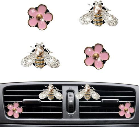 Car Air Freshener Vent Clips Cute Girly Pink Car Interior Decor Stuff Aesthetic Bee Car Accessories for Women in Saudi Arabia
