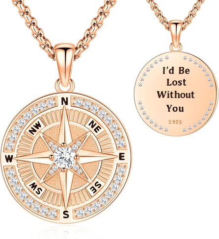 Compass Necklace for Women Graduation Sterling Silver Cubic Zirconia Compass Pendant Necklace Rose Gold Compass Jewelry Graduation Gift for Her Jewelry in Saudi Arabia