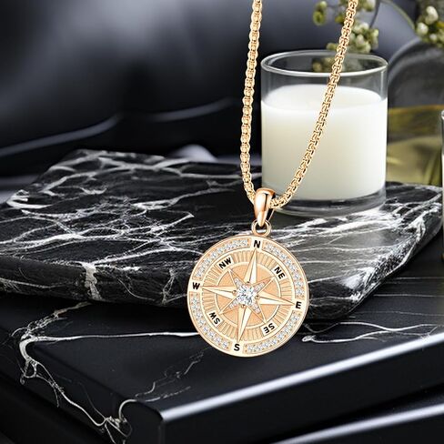 Compass Necklace for Women Graduation Sterling Silver Cubic Zirconia Compass Pendant Necklace Rose Gold Compass Jewelry Graduation Gift for Her Jewelry in Saudi Arabia