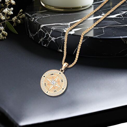 Compass Necklace for Women Graduation Sterling Silver Cubic Zirconia Compass Pendant Necklace Rose Gold Compass Jewelry Graduation Gift for Her Jewelry in Saudi Arabia