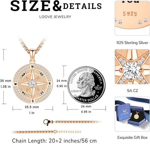 Compass Necklace for Women Graduation Sterling Silver Cubic Zirconia Compass Pendant Necklace Rose Gold Compass Jewelry Graduation Gift for Her Jewelry in Saudi Arabia