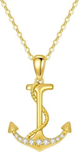 sisgem 14k الذهب خلق المويسانتي حبل بحري مرساة قلادة قلادة للنساء، مجوهرات البحرية للزوجة، هدايا لها، 16-18 بوصة in Saudi Arabia