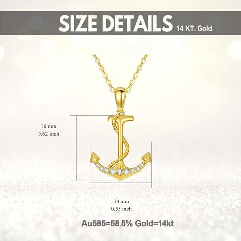 sisgem 14k الذهب خلق المويسانتي حبل بحري مرساة قلادة قلادة للنساء، مجوهرات البحرية للزوجة، هدايا لها، 16-18 بوصة in Saudi Arabia