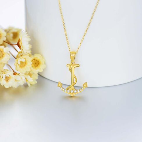 sisgem 14k الذهب خلق المويسانتي حبل بحري مرساة قلادة قلادة للنساء، مجوهرات البحرية للزوجة، هدايا لها، 16-18 بوصة in Saudi Arabia