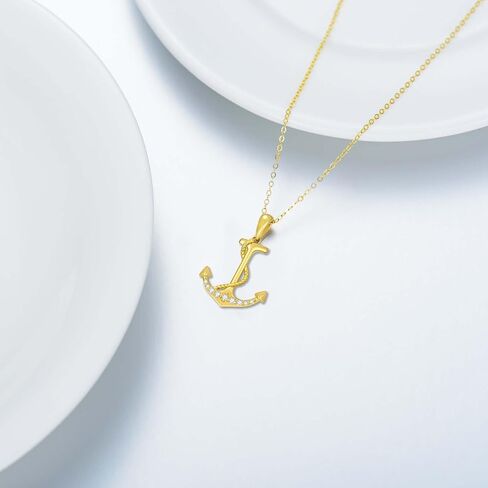 sisgem 14k الذهب خلق المويسانتي حبل بحري مرساة قلادة قلادة للنساء، مجوهرات البحرية للزوجة، هدايا لها، 16-18 بوصة in Saudi Arabia