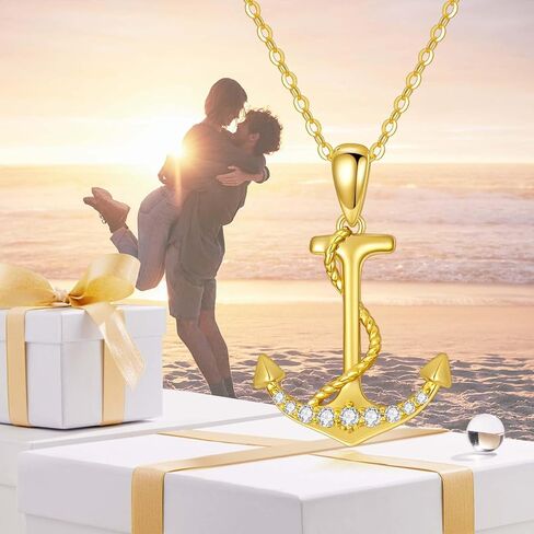 sisgem 14k الذهب خلق المويسانتي حبل بحري مرساة قلادة قلادة للنساء، مجوهرات البحرية للزوجة، هدايا لها، 16-18 بوصة in Saudi Arabia