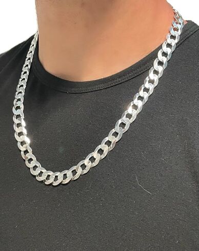 Aka Gioielli - Italian 925 Sterling Silver 11mm Curb Cuban Link Chain - Solid Sterling Silver Necklace for Men and Women - Made in Italy in Saudi Arabia