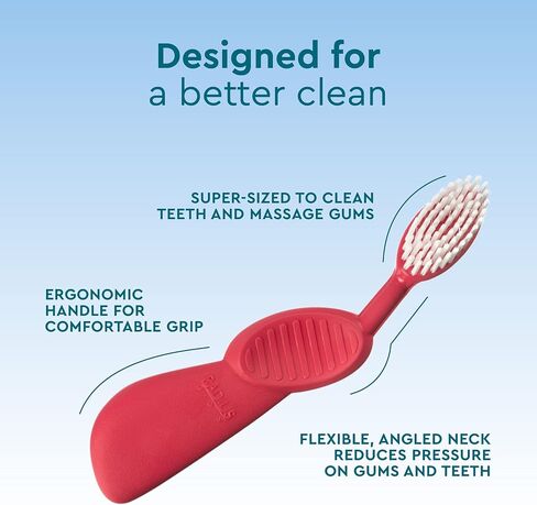 RADIUS Flex Brush with Soft Bristles Toothbrush BPA Free & ADA Accepted Designed to Improve Gum Health & Reduce Issues - Left Hand - Purple/Watermelon/White - Pack of 3 in Saudi Arabia