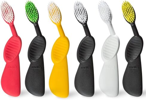 RADIUS Flex Brush with Soft Bristles Toothbrush BPA Free & ADA Accepted Designed to Improve Gum Health & Reduce Issues - Left Hand - Purple/Watermelon/White - Pack of 3 in Saudi Arabia