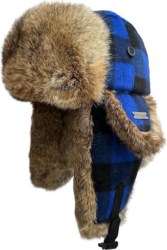 100% ريال الأرنب الفراء الشتاء الصياد قبعة للرجال النساء الروسية الفراء Ushanka الطيار منفذها قبعة رجل الصياد قبعة مع اللوحات الأذن in Kuwait